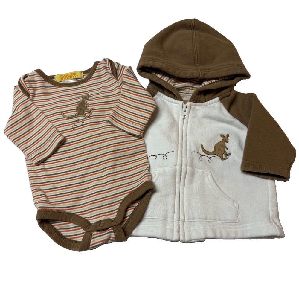 Vtg 2004 Gymboree "Kangaroo Hop" Striped Bodysuit And Hoodie Set Boy 0-3 Mo.